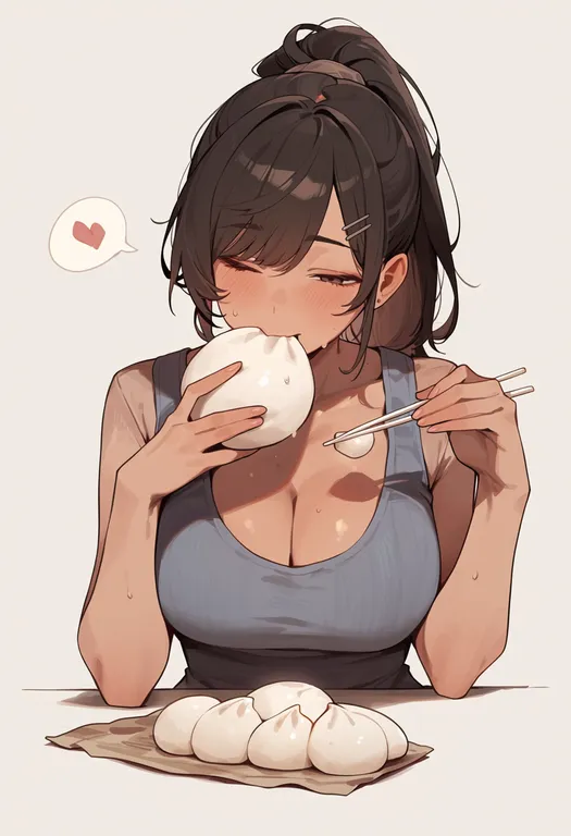 masterpiece, best quality, score_7, safe, dumpling, 1girl, solo, upper body, simple background — by k3scat, made with ComfyUI