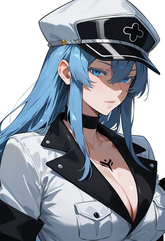 masterpiece, best quality, score_7, safe, esdeath, solo, upper body, simple background — by k3scat, made with ComfyUI