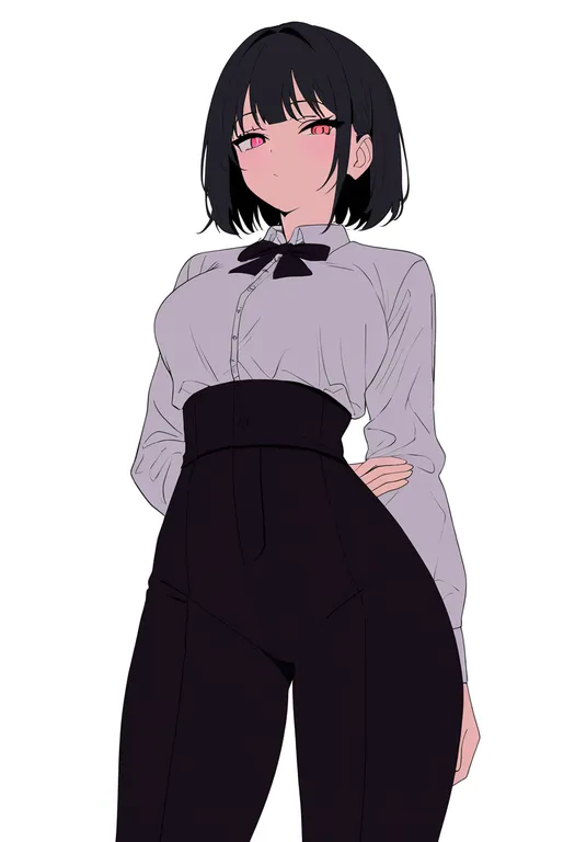 masterpiece, best quality, newest, absurdres, highres, safe, harem_pants, 1girl, solo, simple_background — by k3scat, made with ComfyUI