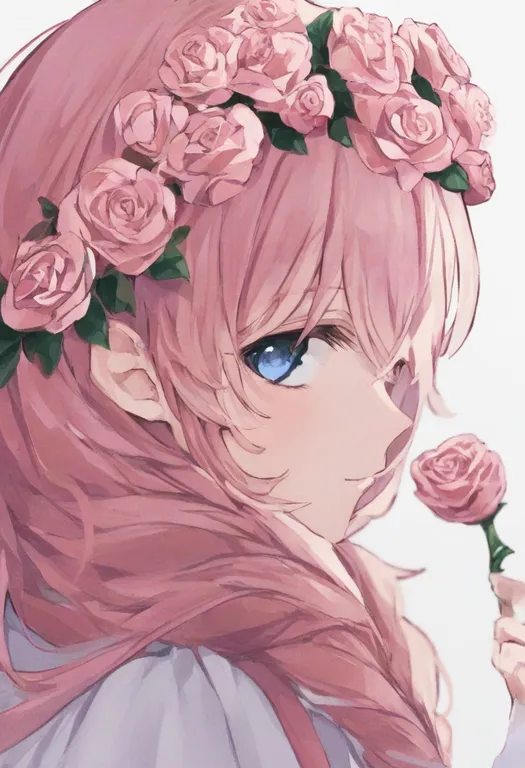 masterpiece, best quality, general, pink rose, 1girl, solo, simple background — by k3scat, made with ComfyUI