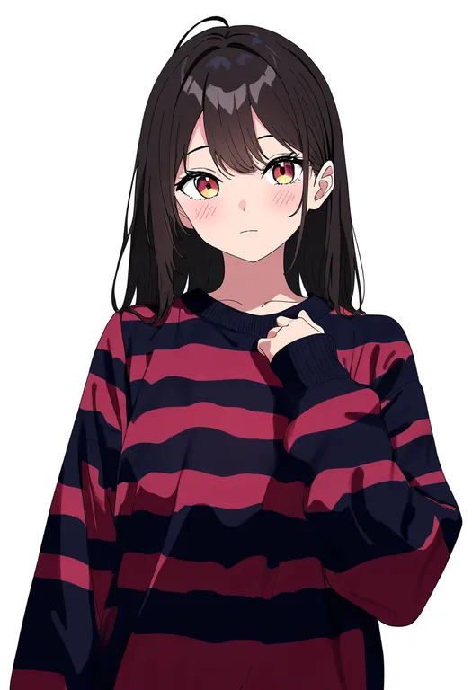 masterpiece, best quality, newest, absurdres, highres, safe, striped_sweater, 1girl, solo, simple_background — by k3scat, made with ComfyUI
