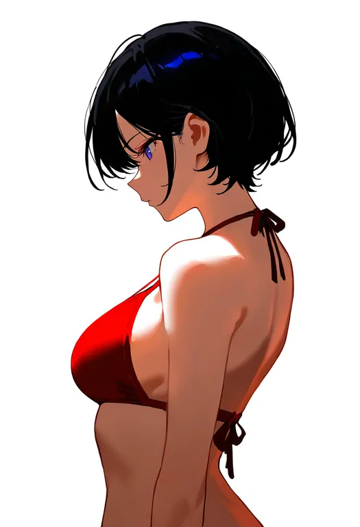 masterpiece, best quality, newest, absurdres, highres, safe, red_bikini, 1girl, solo, simple_background — by k3scat, made with ComfyUI