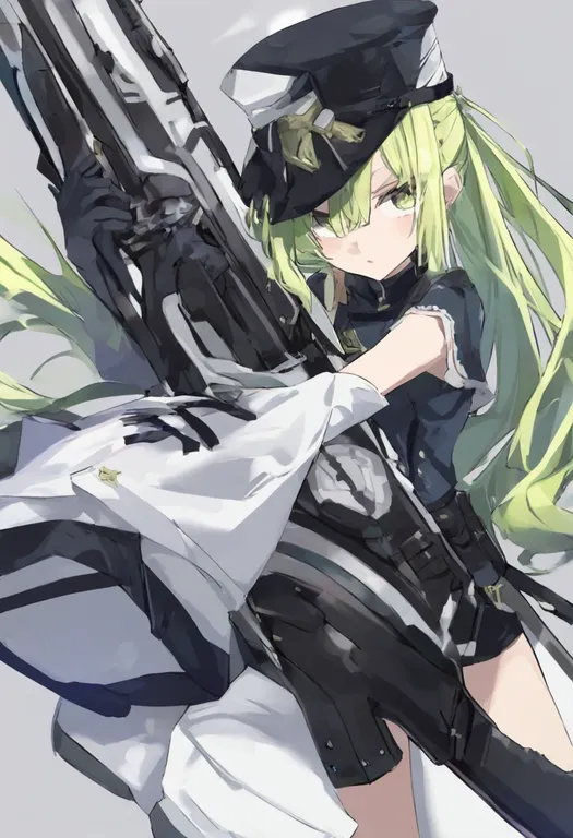 masterpiece, best quality, general, huge weapon, 1girl, solo, simple background — by k3scat, made with ComfyUI