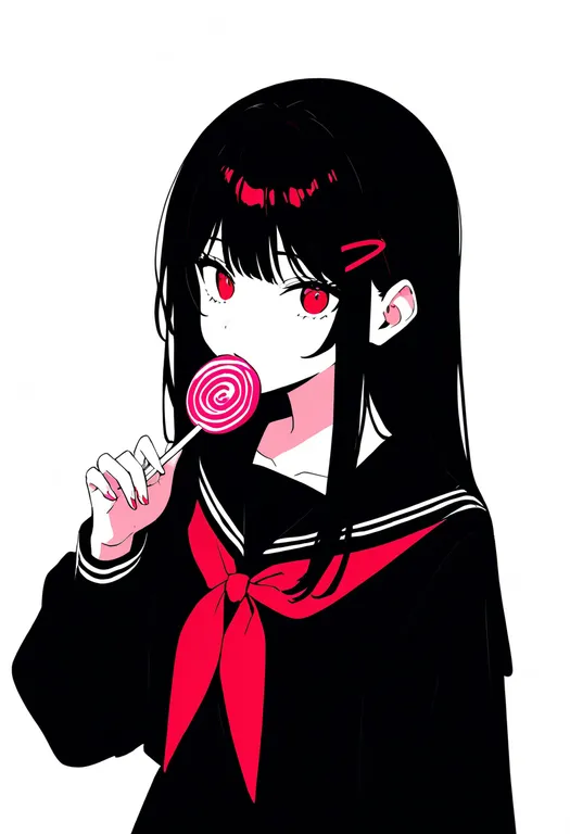 masterpiece, best quality, newest, absurdres, highres, safe, holding_lollipop, 1girl, solo, simple_background — by k3scat, made with ComfyUI