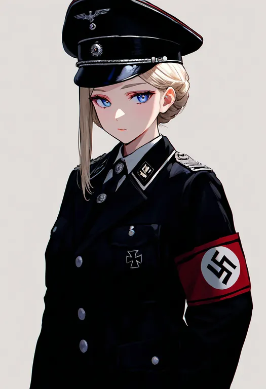 masterpiece, best quality, newest, absurdres, highres, safe, nazi, 1girl, solo, simple_background — by k3scat, made with ComfyUI