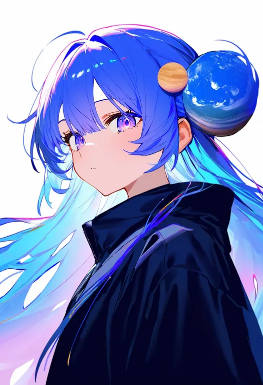 masterpiece, best quality, newest, absurdres, highres, safe, planet_hair_ornament, 1girl, solo, simple_background — by k3scat, made with ComfyUI