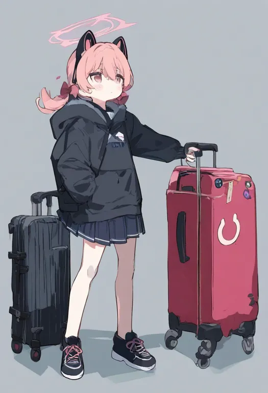 masterpiece, best quality, general, rolling suitcase, 1girl, solo, simple background — by k3scat, made with ComfyUI