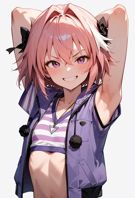 masterpiece, best quality, score_7, safe, astolfo (memories at trifas) (fate), solo, upper body, simple background — by k3scat, made with ComfyUI