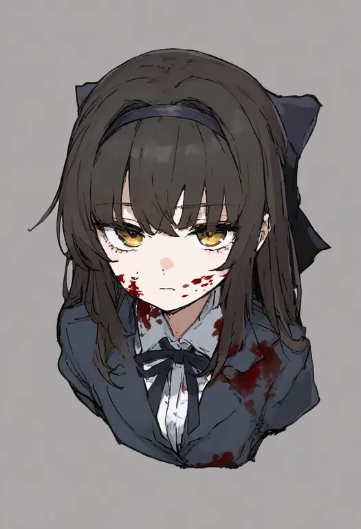 masterpiece, best quality, general, blood on clothes, 1girl, solo, simple background — by k3scat, made with ComfyUI