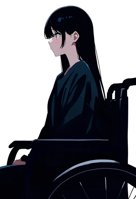 masterpiece, best quality, newest, absurdres, highres, safe, wheelchair, 1girl, solo, simple_background — by k3scat, made with ComfyUI