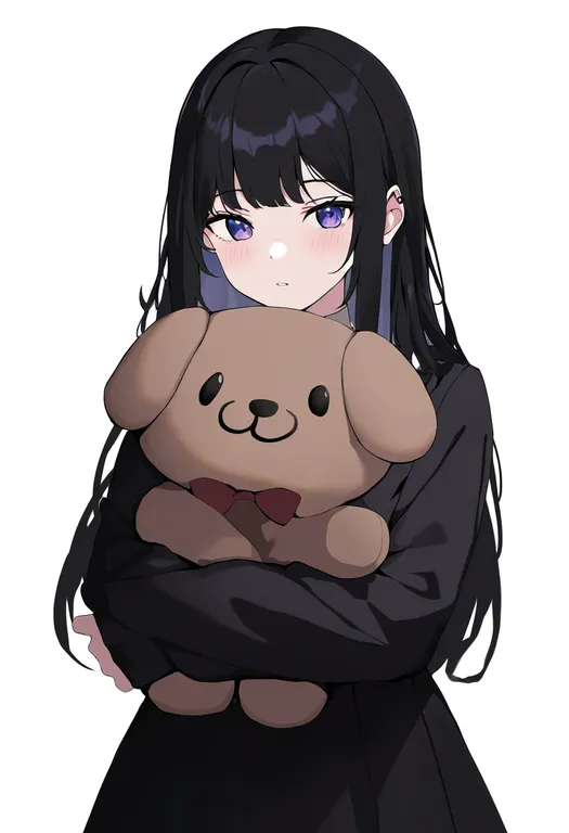 masterpiece, best quality, newest, absurdres, highres, safe, stuffed_dog, 1girl, solo, simple_background — by k3scat, made with ComfyUI
