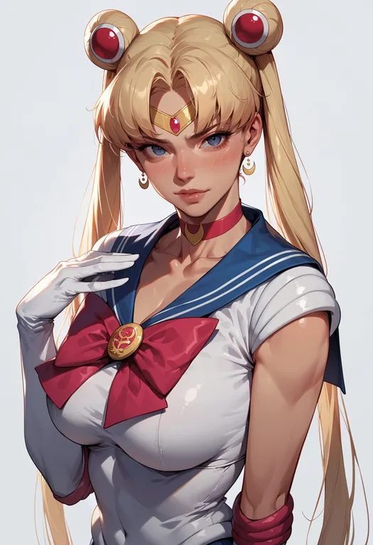 masterpiece, best quality, score_7, safe, sailor moon, solo, upper body, simple background — by k3scat, made with ComfyUI