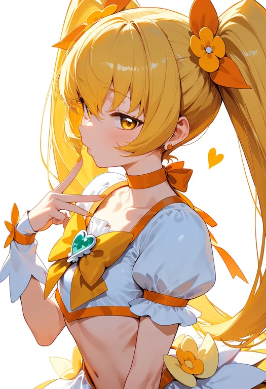 masterpiece, best quality, score_7, safe, cure sunshine, solo, upper body, simple background — by k3scat, made with ComfyUI