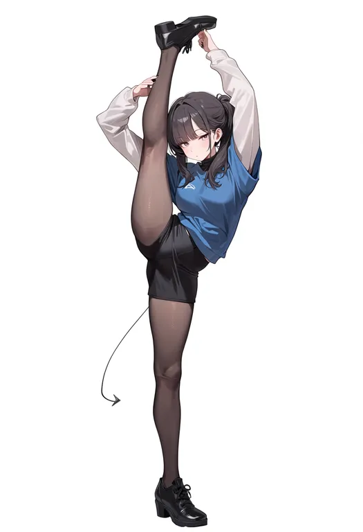 masterpiece, best quality, score_7, safe, leg lift, 1girl, solo, full body, simple background — by k3scat, made with ComfyUI