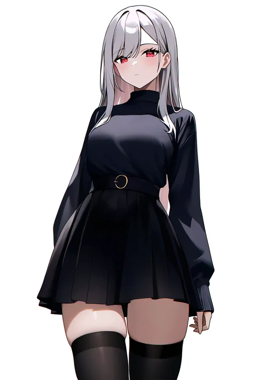 masterpiece, best quality, newest, absurdres, highres, safe, black_thighhighs, 1girl, solo, simple_background — by k3scat, made with ComfyUI