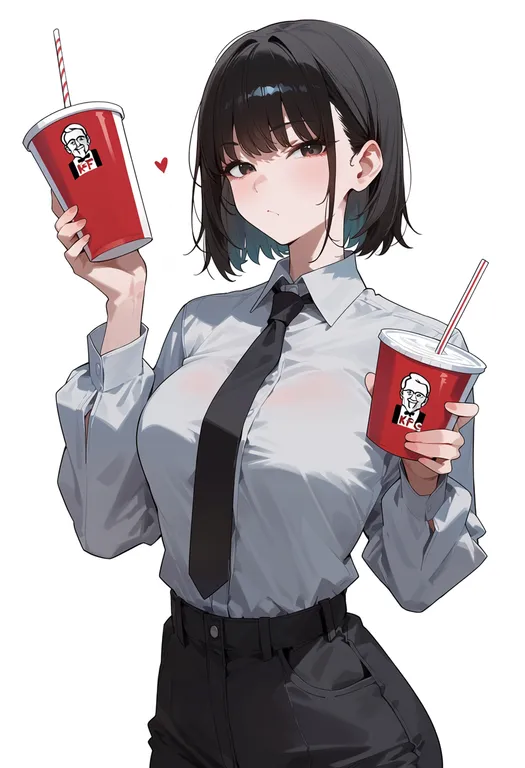 masterpiece, best quality, score_7, safe, kfc, solo, upper body, simple background — by k3scat, made with ComfyUI