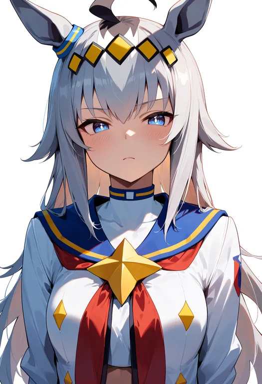 masterpiece, best quality, score_7, safe, oguri cap (umamusume), umamusume, solo, upper body, simple background — by k3scat, made with ComfyUI