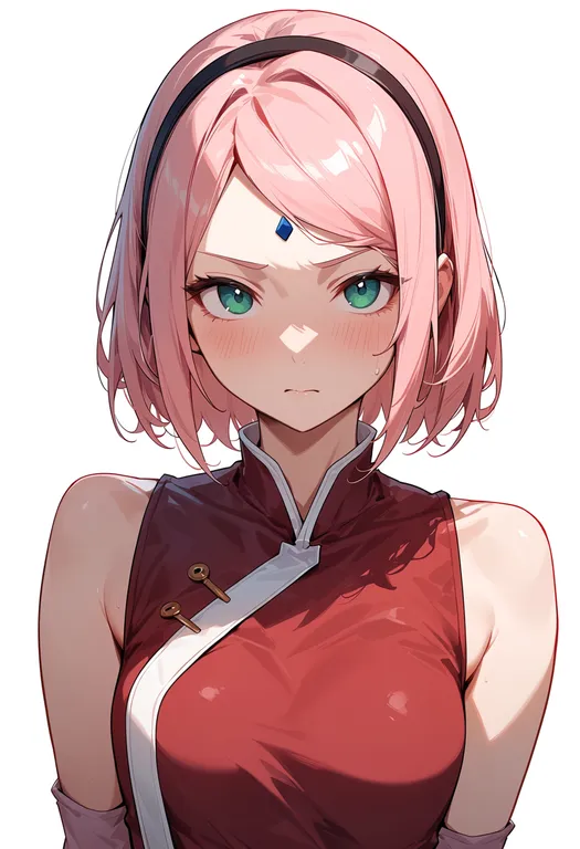masterpiece, best quality, score_7, safe, haruno sakura, solo, upper body, simple background — by k3scat, made with ComfyUI