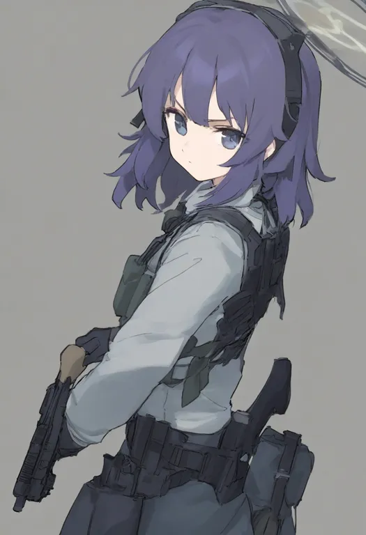 masterpiece, best quality, general, holster, 1girl, solo, simple background — by k3scat, made with ComfyUI