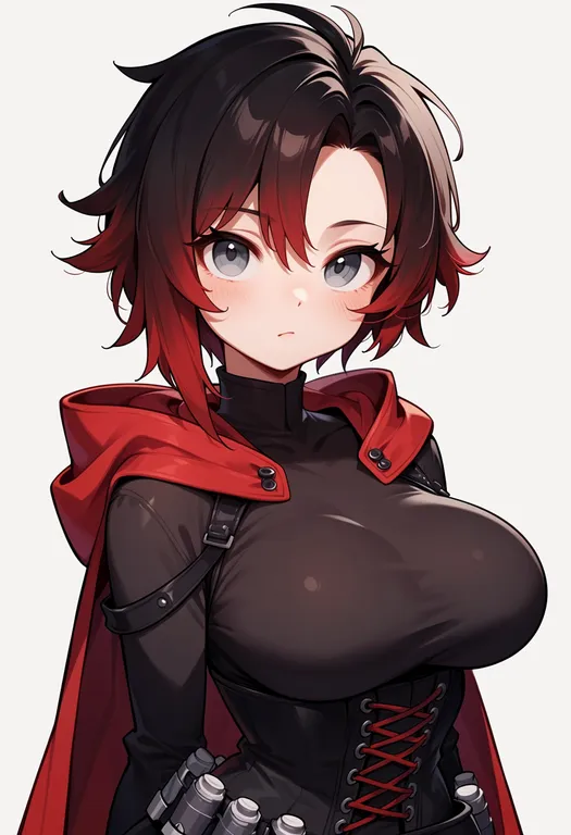 masterpiece, best quality, score_7, safe, ruby rose, solo, upper body, simple background — by k3scat, made with ComfyUI