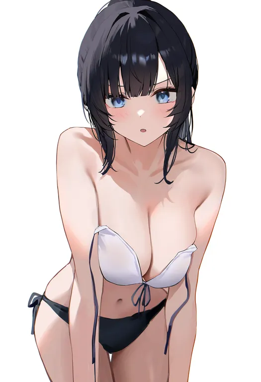 masterpiece, best quality, newest, absurdres, highres, safe, unworn_bikini_top, 1girl, solo, simple_background — by k3scat, made with ComfyUI