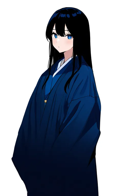 masterpiece, best quality, newest, absurdres, highres, safe, blue_kimono, 1girl, solo, simple_background — by k3scat, made with ComfyUI