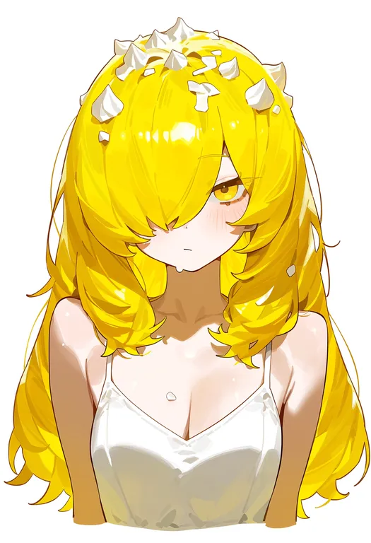 masterpiece, best quality, score_7, safe, lemon meringue pie, 1girl, solo, upper body, simple background — by k3scat, made with ComfyUI