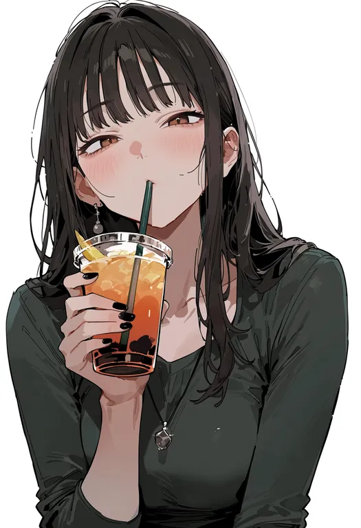 masterpiece, best quality, score_7, safe, tropical drink, 1girl, solo, upper body, simple background — by k3scat, made with ComfyUI