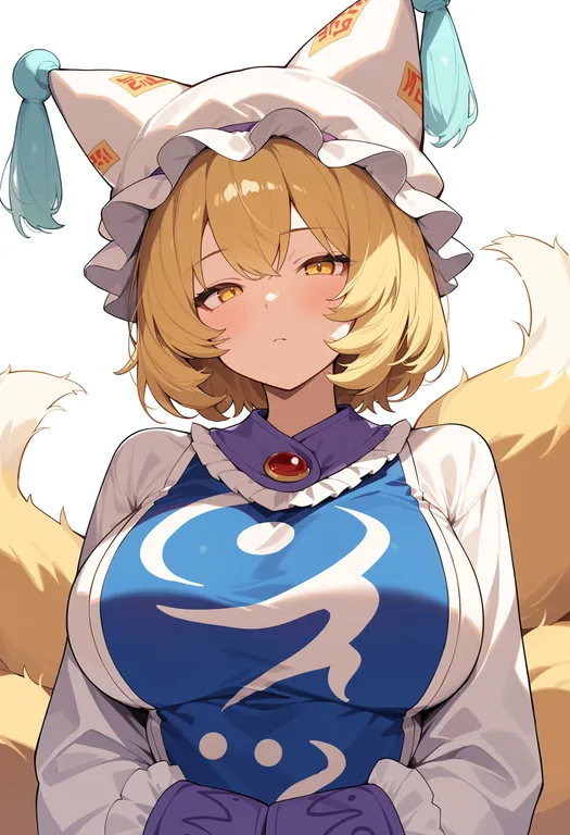 masterpiece, best quality, score_7, safe, yakumo ran, touhou, solo, upper body, simple background — by k3scat, made with ComfyUI