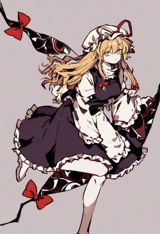masterpiece, best quality, general, gap (touhou), 1girl, solo, simple background — by k3scat, made with ComfyUI