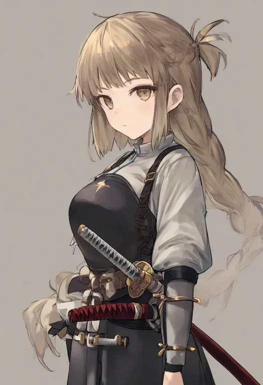 masterpiece, best quality, general, sheathed, 1girl, solo, simple background — by k3scat, made with ComfyUI