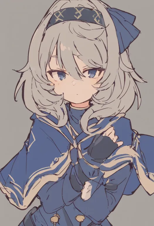 masterpiece, best quality, general, blue capelet, 1girl, solo, simple background — by k3scat, made with ComfyUI