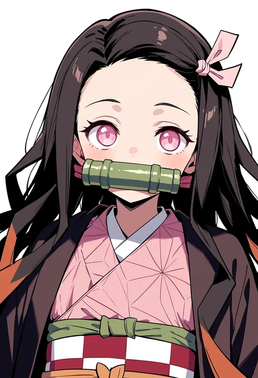 masterpiece, best quality, score_7, safe, kamado nezuko, solo, upper body, simple background — by k3scat, made with ComfyUI