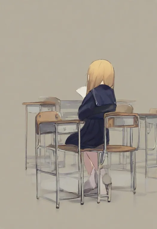 masterpiece, best quality, general, school chair, 1girl, solo, simple background — by k3scat, made with ComfyUI