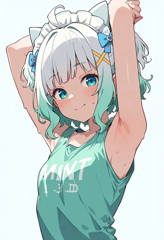 masterpiece, best quality, score_7, safe, mint fantome (minto 2.0), solo, upper body, simple background — by k3scat, made with ComfyUI