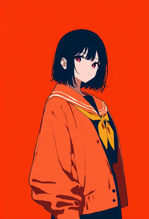 masterpiece, best quality, newest, absurdres, highres, safe, orange_sailor_collar, 1girl, solo, simple_background — by k3scat, made with ComfyUI