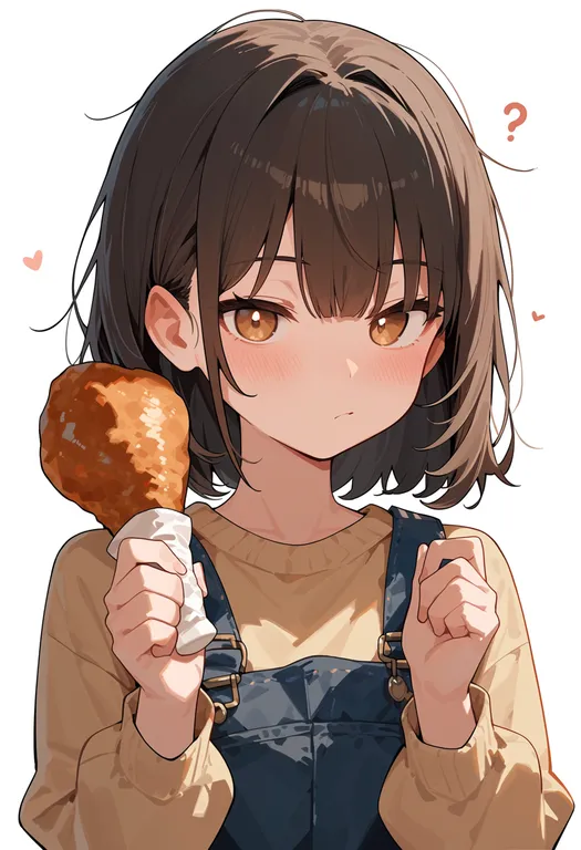 masterpiece, best quality, score_7, safe, chicken leg, 1girl, solo, upper body, simple background — by k3scat, made with ComfyUI