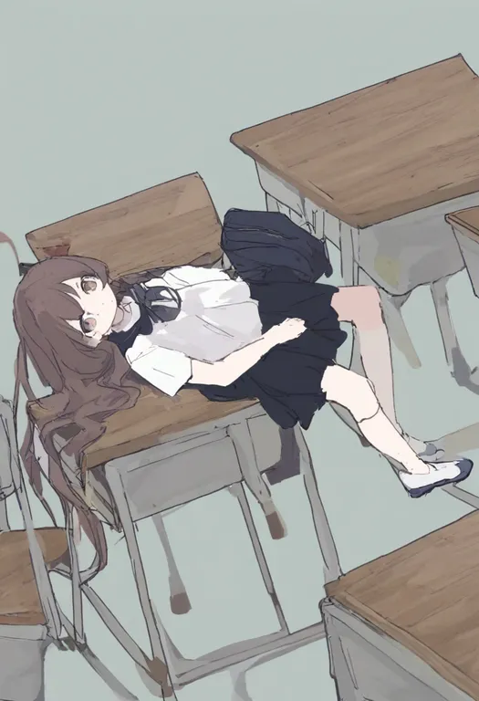 masterpiece, best quality, general, school desk, 1girl, solo, simple background — by k3scat, made with ComfyUI