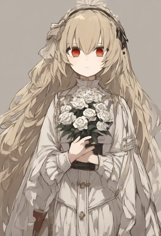 masterpiece, best quality, general, white rose, 1girl, solo, simple background — by k3scat, made with ComfyUI