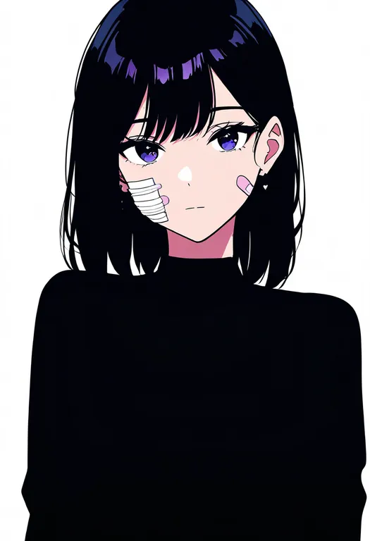 masterpiece, best quality, newest, absurdres, highres, safe, bandaid_on_cheek, 1girl, solo, simple_background — by k3scat, made with ComfyUI