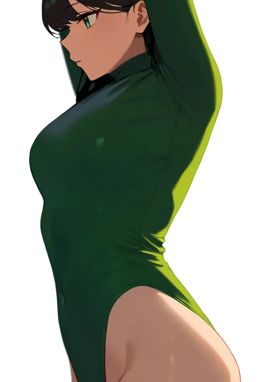 masterpiece, best quality, newest, absurdres, highres, safe, green_leotard, 1girl, solo, simple_background — by k3scat, made with ComfyUI