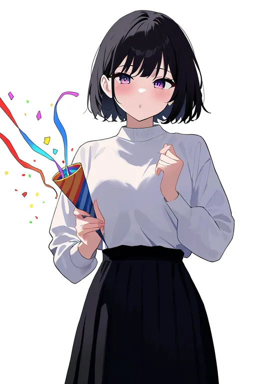 masterpiece, best quality, newest, absurdres, highres, safe, party_popper, 1girl, solo, simple_background — by k3scat, made with ComfyUI