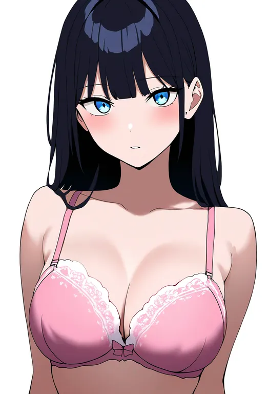 masterpiece, best quality, newest, absurdres, highres, safe, pink_bra, 1girl, solo, simple_background — by k3scat, made with ComfyUI