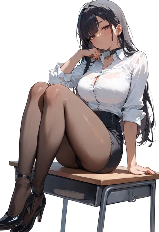 masterpiece, best quality, score_7, safe, on desk, 1girl, solo, simple background — by k3scat, made with ComfyUI