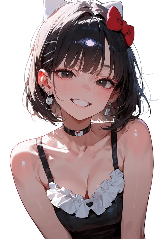 masterpiece, best quality, score_7, safe, hello kitty (character), solo, upper body, simple background — by k3scat, made with ComfyUI