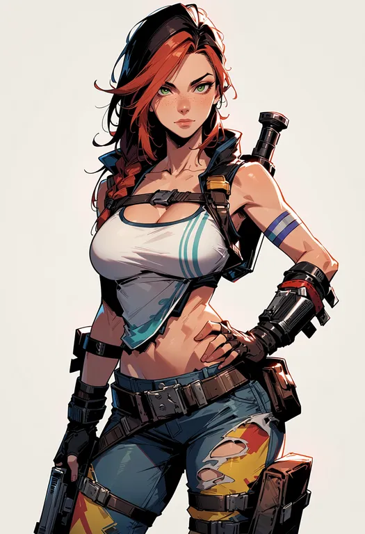 masterpiece, best quality, score_7, safe, borderlands 1, solo, simple background — by k3scat, made with ComfyUI