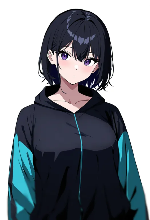 masterpiece, best quality, newest, absurdres, highres, safe, two-tone_jacket, 1girl, solo, simple_background — by k3scat, made with ComfyUI