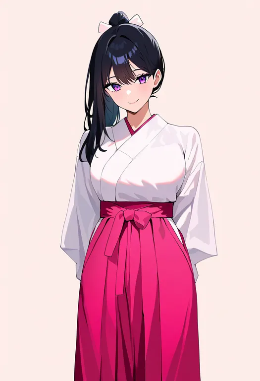 masterpiece, best quality, newest, absurdres, highres, safe, pink_hakama, 1girl, solo, simple_background — by k3scat, made with ComfyUI