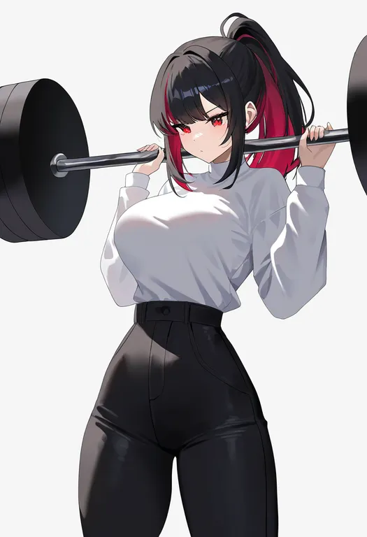 masterpiece, best quality, newest, absurdres, highres, safe, barbell, 1girl, solo, simple_background — by k3scat, made with ComfyUI