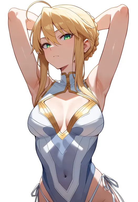 masterpiece, best quality, score_7, safe, artoria pendragon (swimsuit ruler) (fate), solo, upper body, simple background — by k3scat, made with ComfyUI
